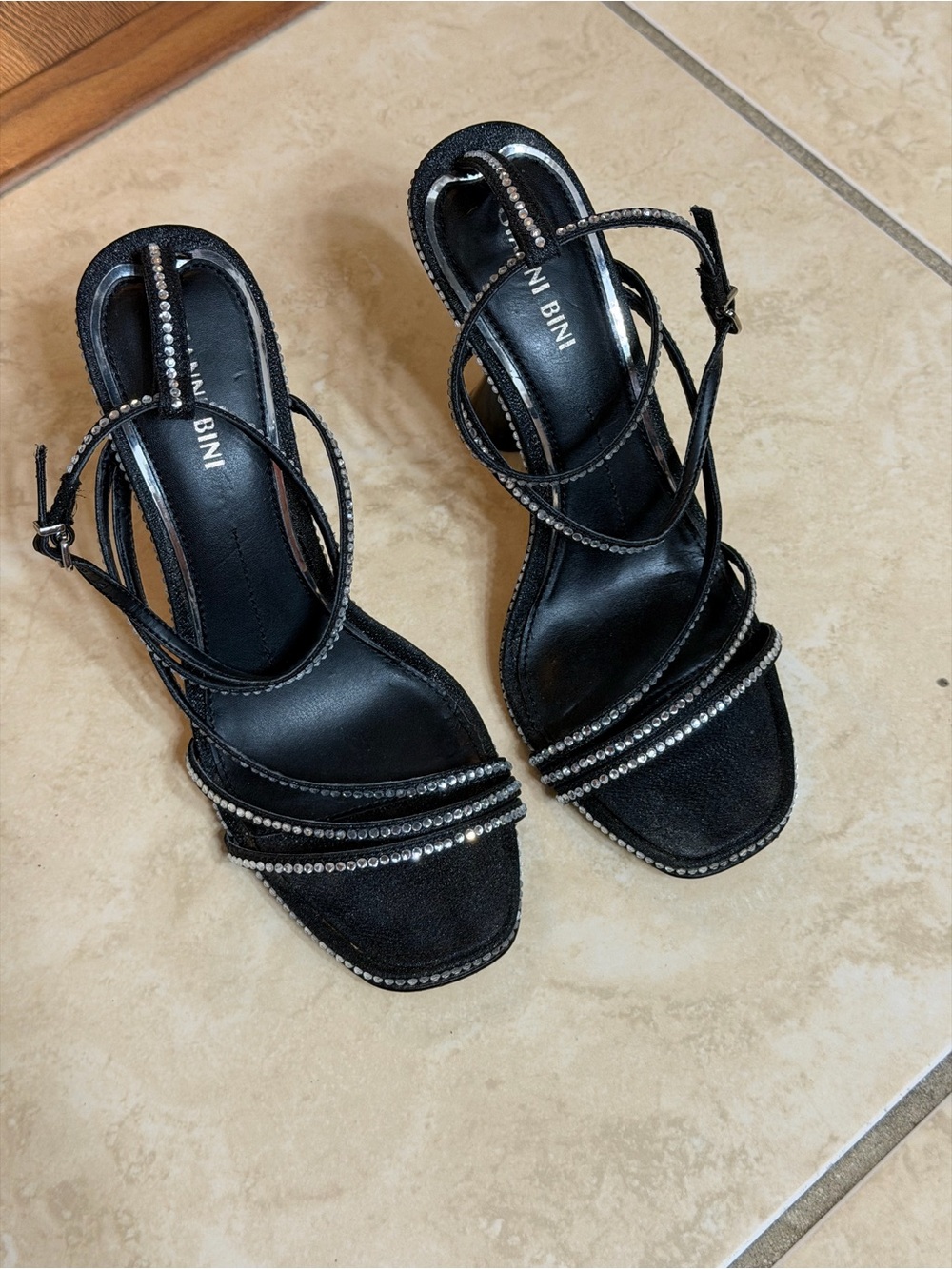 Gianni Bini Black Crystal-Strap Heeled Sandals